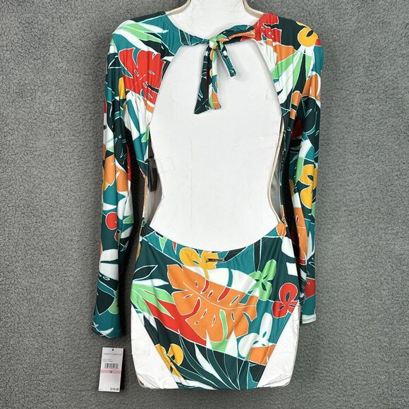 NWT Vince Camuto Tropical Long Sleeve Swimsuit Size 10 Open Back UPF‎ One Piece - Picture 7 of 15